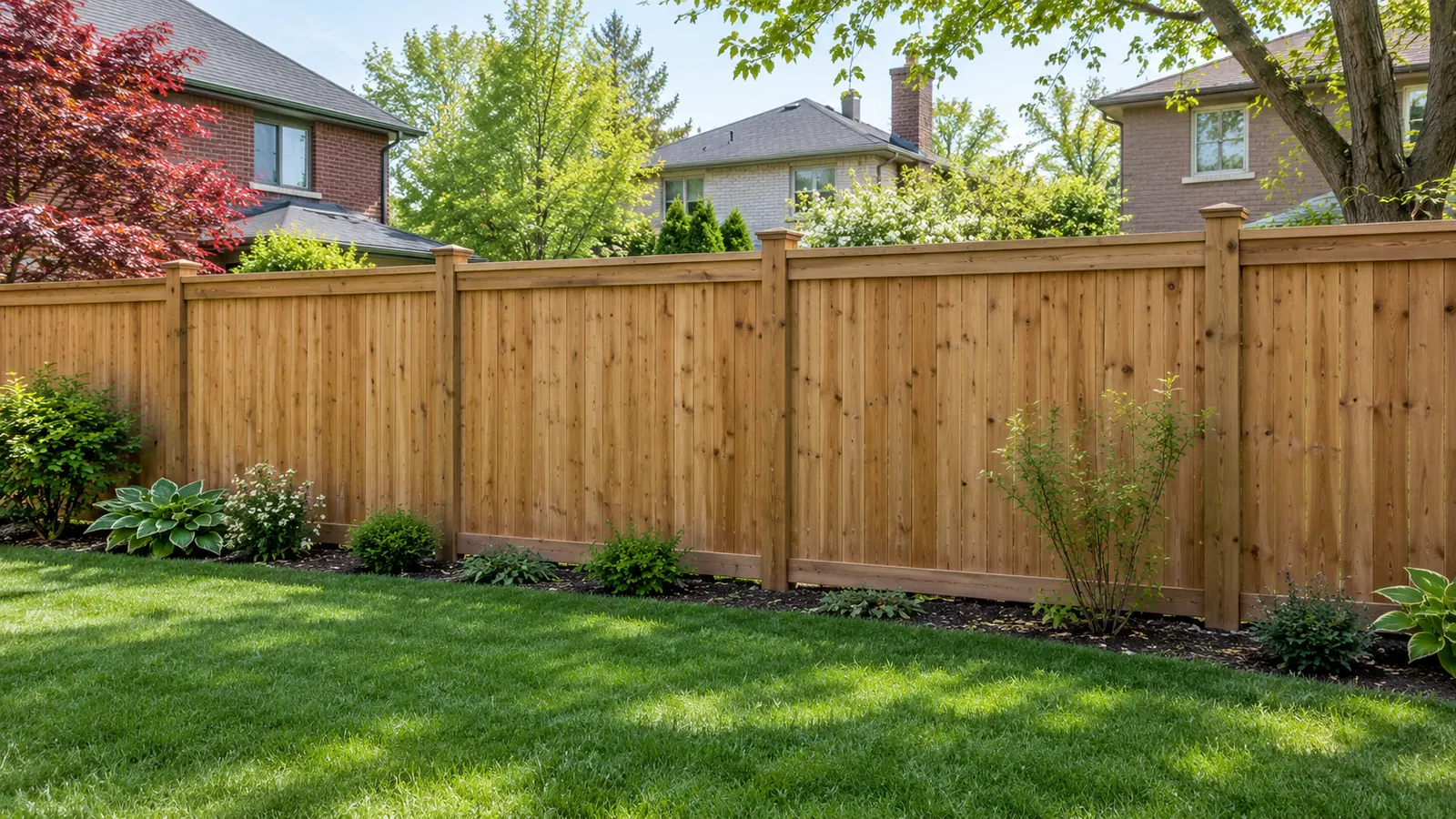 Illustrative solid board wood fence giving continuous backyard privacy in Toronto